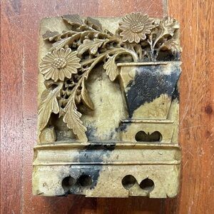 Floral Carved Soapstone Bookend